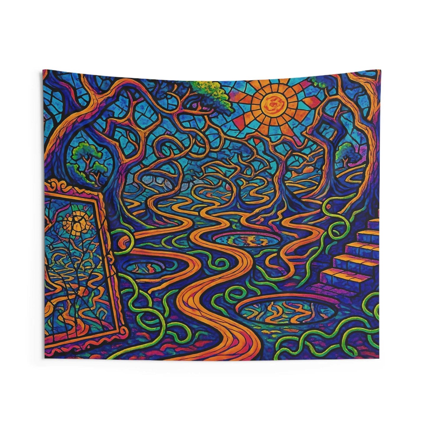 Vibrant Indoor Wall Tapestry - Bohemian Home Decor, Psychedelic Art, Living Room Wall Hanging, Gift for Dreamers, Festival Decor