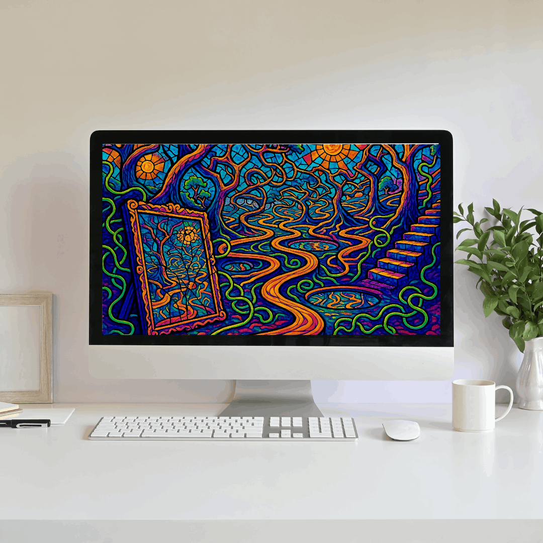 The Path That Sees You – Psychedelic Forest Mirror Wall Art (Infinite Loop Collection)