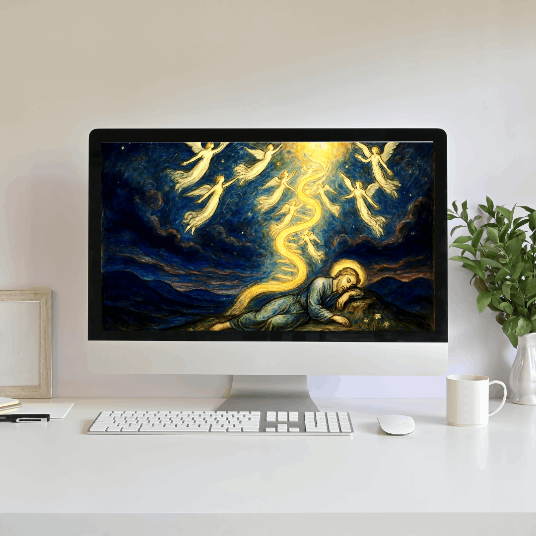 The Dream of the Golden Ladder – Visionary Bible Art Print (Digital Download)