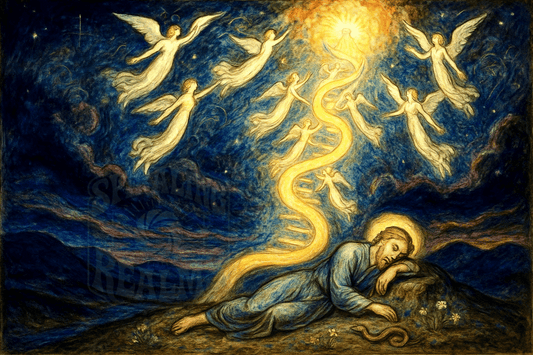 The Dream of the Golden Ladder – Visionary Bible Art Print (Digital Download)