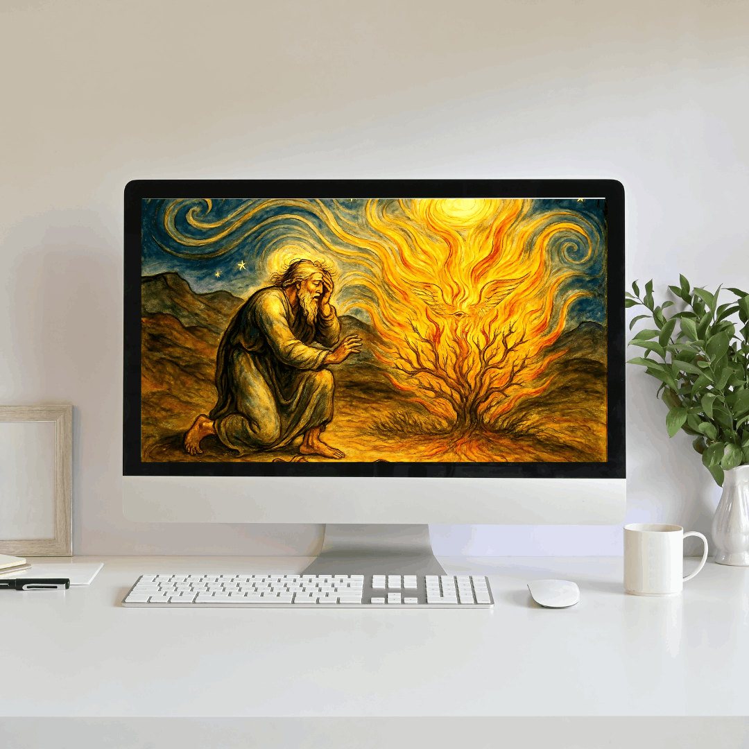 The Flame That Speaks – Visionary Burning Bush Art Print (Digital Download)