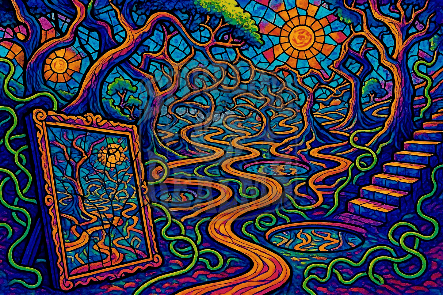 The Path That Sees You – Psychedelic Forest Mirror Wall Art (Infinite Loop Collection)
