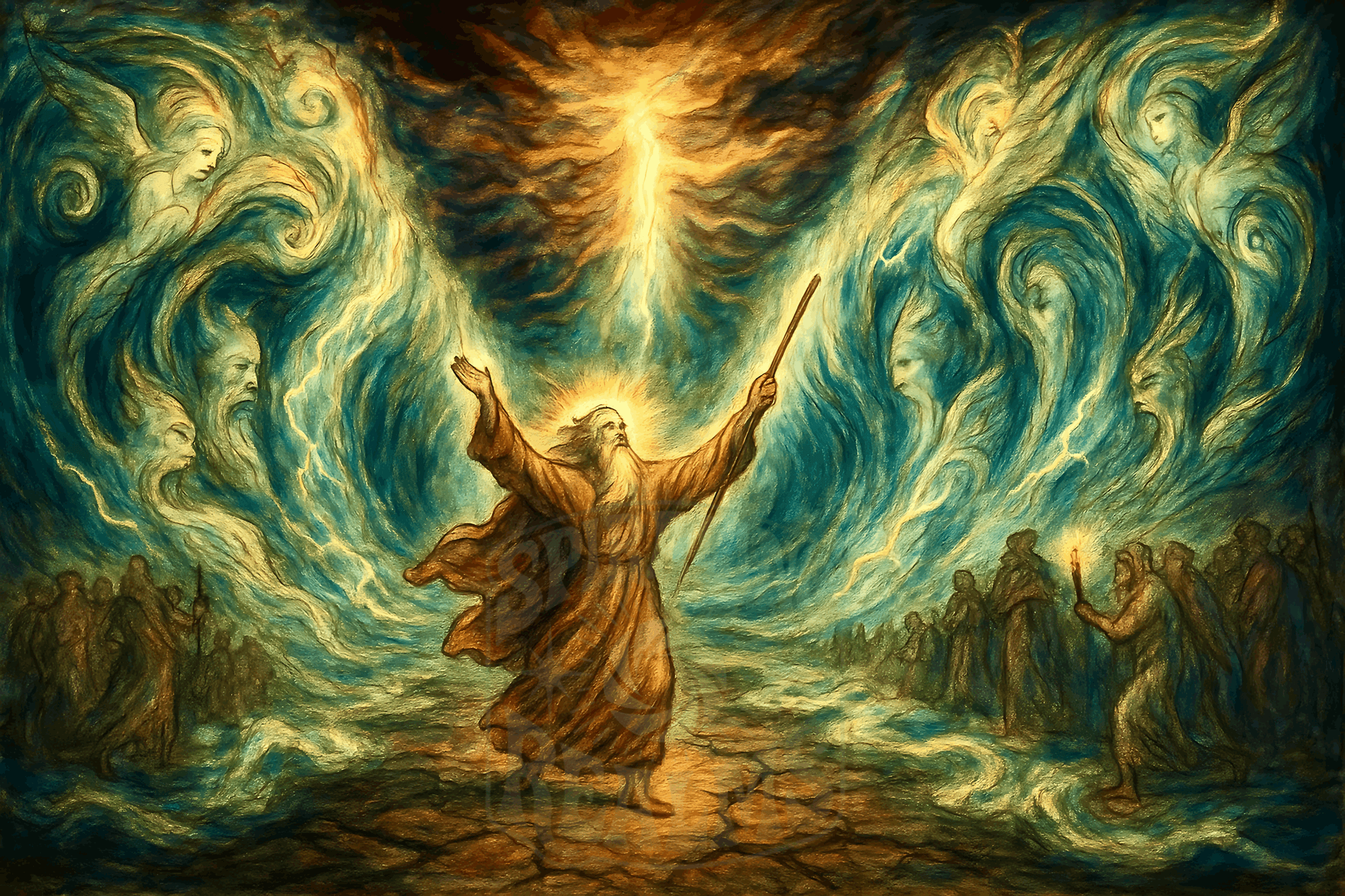 The Path Through the Abyss – Moses Parts the Red Sea Visionary Art Print (Digital Download)