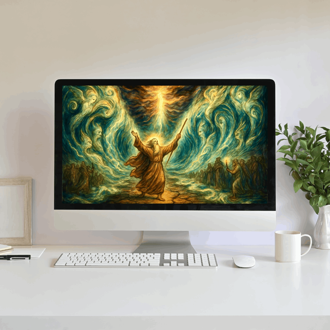 The Path Through the Abyss – Moses Parts the Red Sea Visionary Art Print (Digital Download)