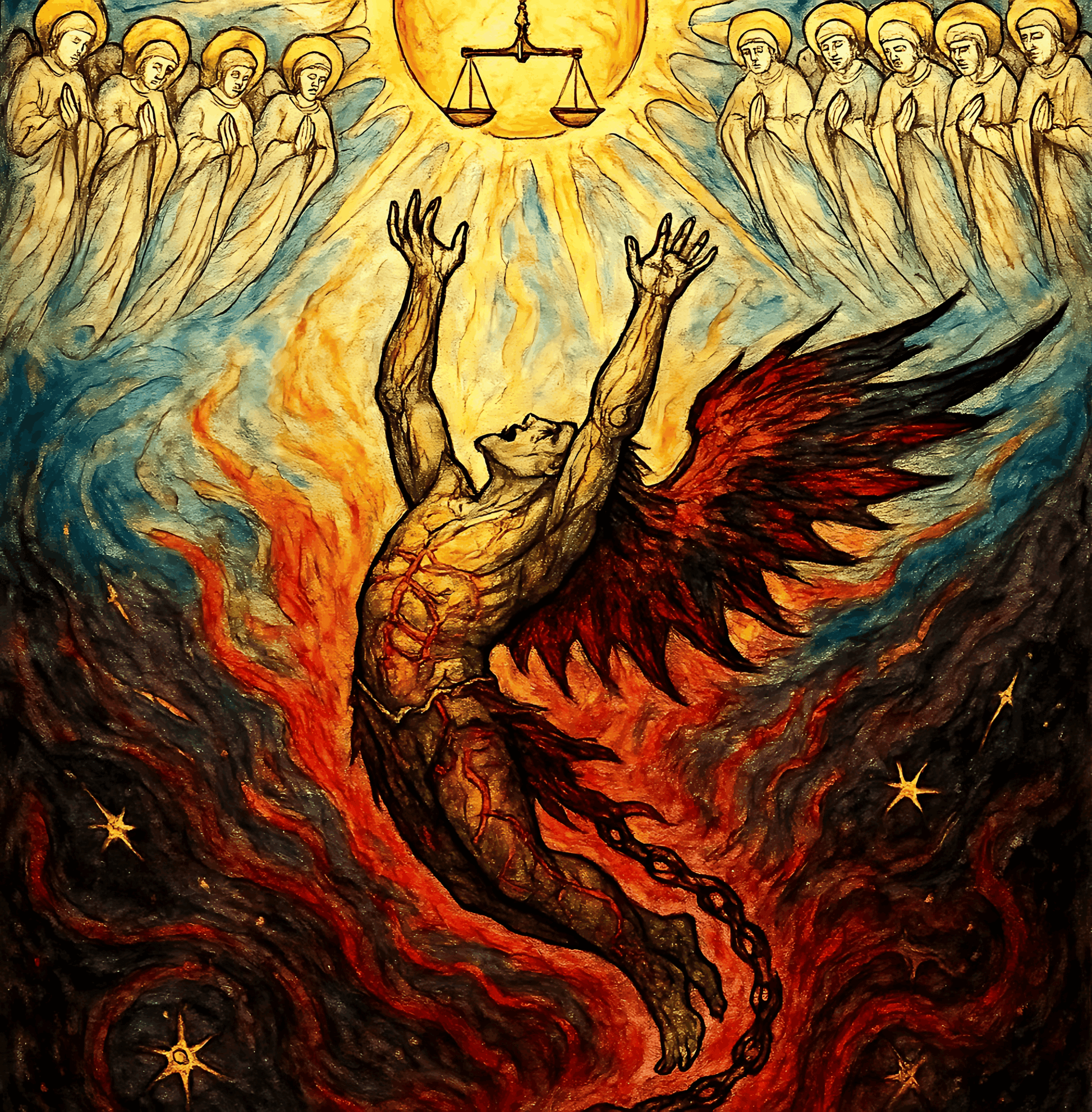 The Scales of Heaven – Fall of Lucifer Visionary Bible Art Print (Digital Download)
